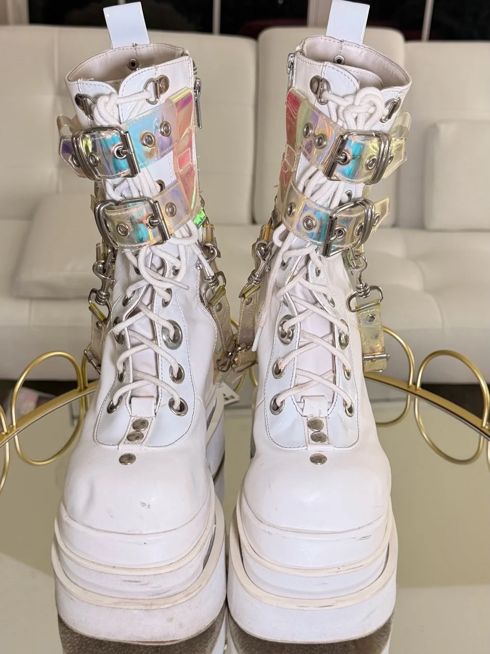 Cash Sold 📣 Women's Demonia Eternal 115 Triple Tiered Mid Calf Boot Size 7